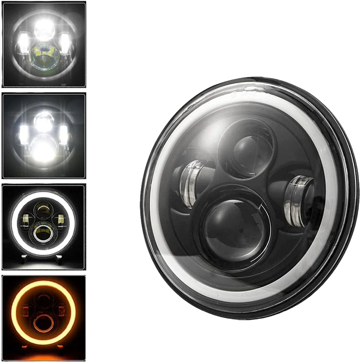 Faro principal 7 Pulgadas 4 led luz blanca alta, baja, DRL, direccional 12-24v (pieza)