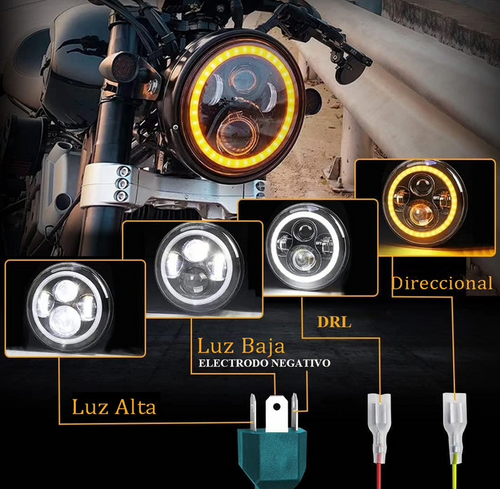 Faro principal 7 Pulgadas 4 led luz blanca alta, baja, DRL, direccional 12-24v (pieza)