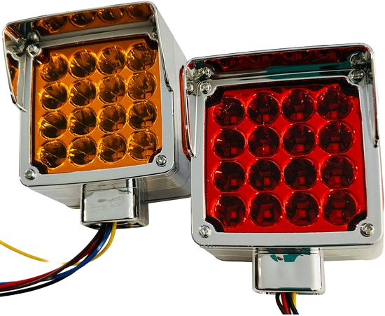 Par Plafon Cuadrado 4¨ C/Bisel Cromo Luz Fija y con Estrobo S248 Ambar-Rojo