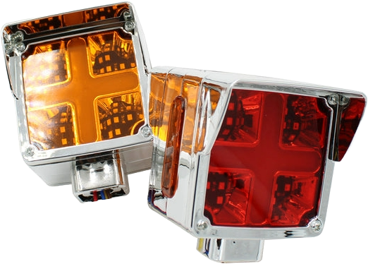Par plafon Cuadrado 3¨ C/Bisel Cromo Luz Fija y con Estrobo  Ambar-Rojo